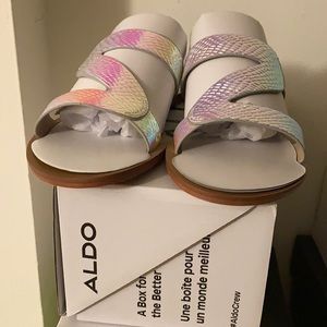 Aldo Iridescent Multi-Colored Flat Sandal- Size 6.5 -New with Box &tag
